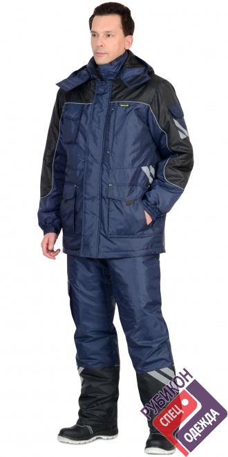 Костюм "ФОТОН" зимний: куртка дл., брюки тёмно-синий с черным и СОП-25 мм. фото