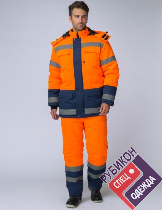 Костюм зимний Дорожник (Смесовая, 210) брюки, оранжевый/темно-синий фото