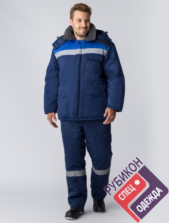 Костюм зимний Труженик-Ультра (Смесовая, 210) брюки, темно-синий/васильковый фото