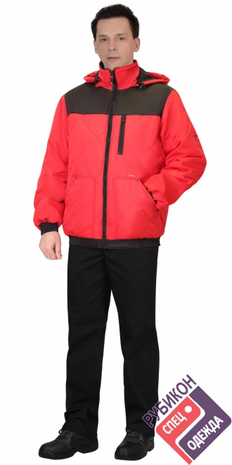 Куртка ПРАГА-Люкс короткая с капюшоном, красная с черным фото