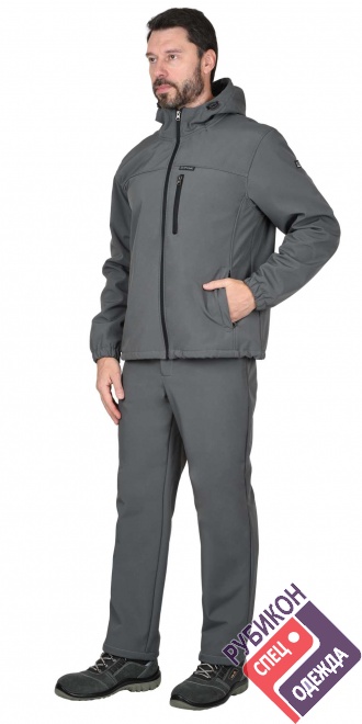 Куртка Азов с капюшоном серый софтшелл пл 350 г/кв.м фото