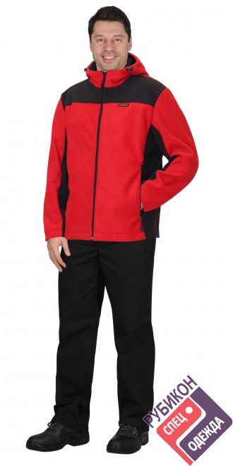 Куртка флисовая ТЕХНО (флис дублированный) красная с черным фото