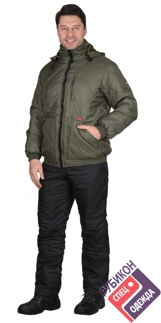 Куртка ПРАГА-Люкс короткая с капюшоном, оливковая фото