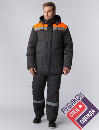 Куртка зимняя Экспертный-Люкс NEW (тк.Смесовая,210), т.серый/оранжевый фото