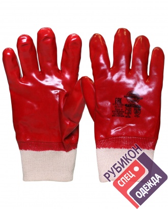 Перчатки "РЕДКОЛ" (основа джерси-100% хлопок, ПВХ покрытие красного цвета) фото