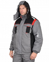 Костюм СТАН зимний: куртка, п/к, средне-серый с черной и красной отделкой фото