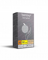 Перчатки одноразовые Benovy латексные опудреные телесные гладкие (цена за 50 пар) (х1х10уп.) (158199) фото