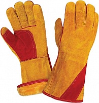 Краги спилковые утепленные (искусственный мех) желтые с красным усилением нить Кевлар (тип СИБИРЬ) фото