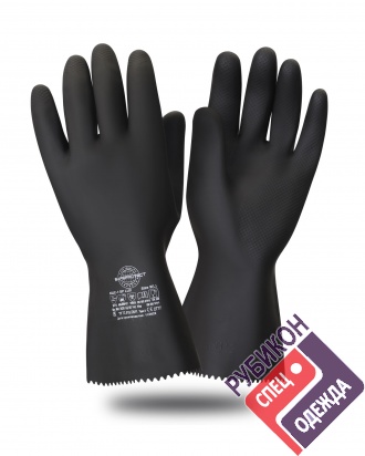 Перчатки Safeprotect КЩС-1-SP LUX черные (латекс, слой Silver, толщ.0,65мм,дл.300мм) фото