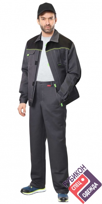 Костюм СИРИУС-ФАВОРИТ куртка, брюки т.серый с черным и лимонным кантом (141794) фото