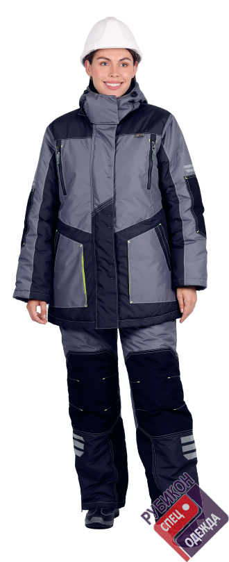 Куртка женская ЭДВАНС зимняя, серый-т.серый-лимон фото