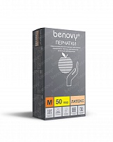 Перчатки одноразовые Benovy латексные неопудреные телесные текст. (50 пар) (139006) фото